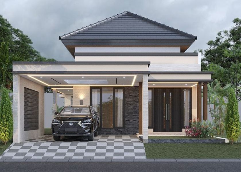 Rumah Limasan dengan Batu Alam